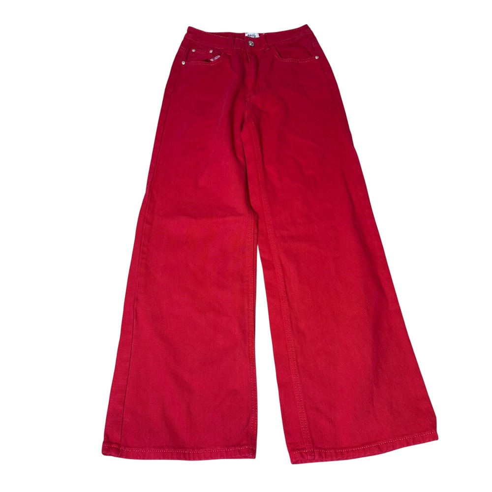 Princess Polly Red Wide Leg High Waisted Denim Jeans Size US 2 - Picture 1 of 7